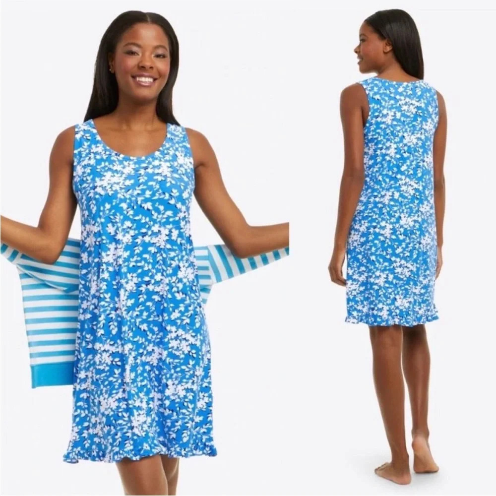 Draper James Intimates Blue Floral Sleeveless Nightgown Dress - Picture 9 of 9